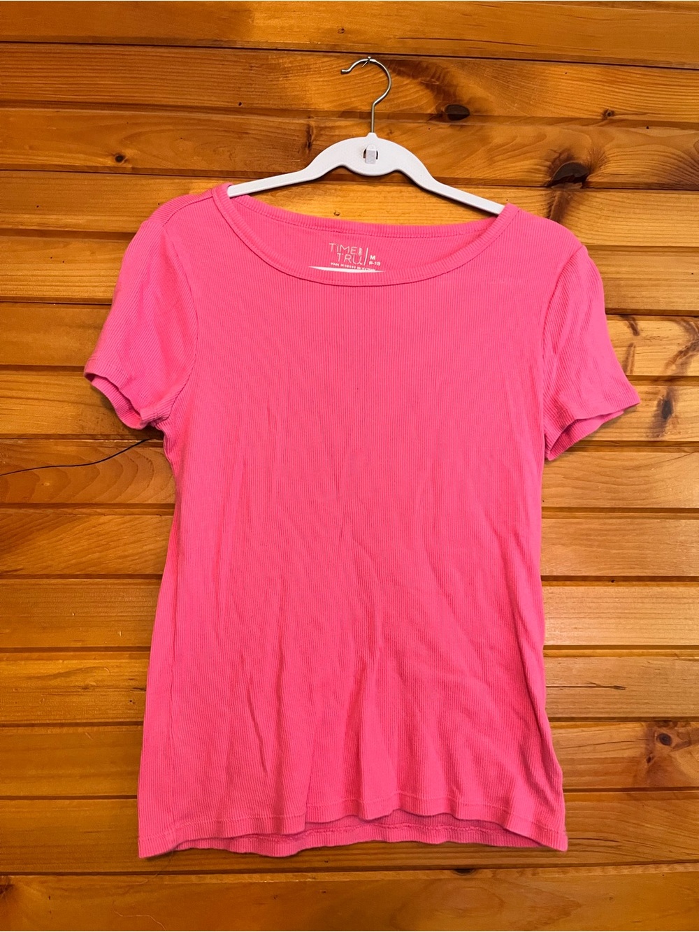 Time and Tru Hot Pink Short Sleeve Ribbed Crew Tee